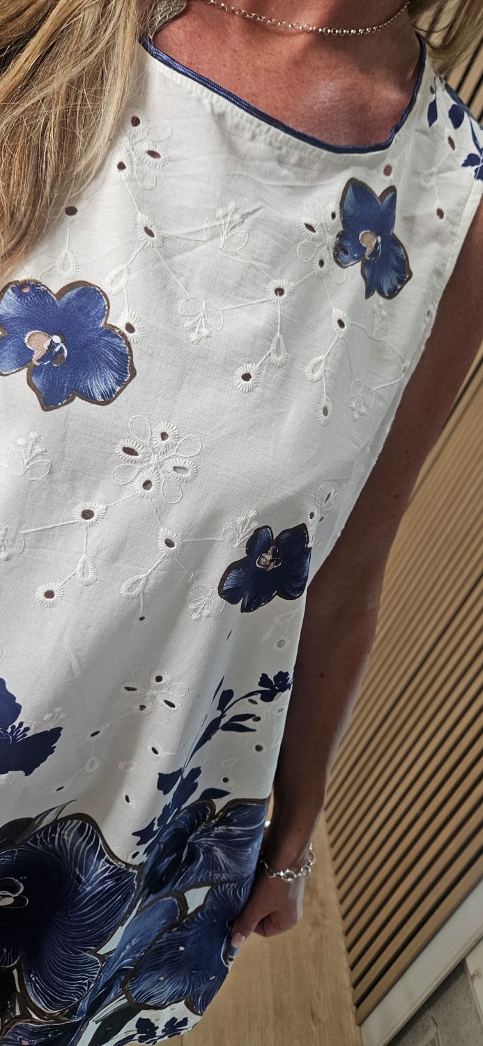 Floral Broderie Cotton Dress – Blue