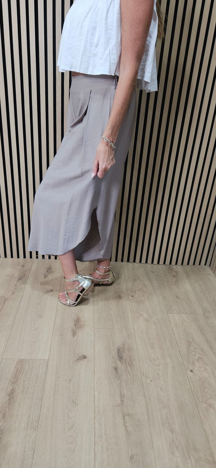 Wide Leg Pleated Trousers - Stone