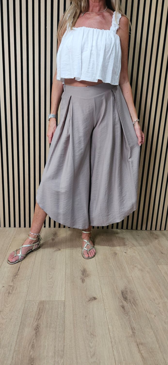 Wide Leg Pleated Trousers - Stone