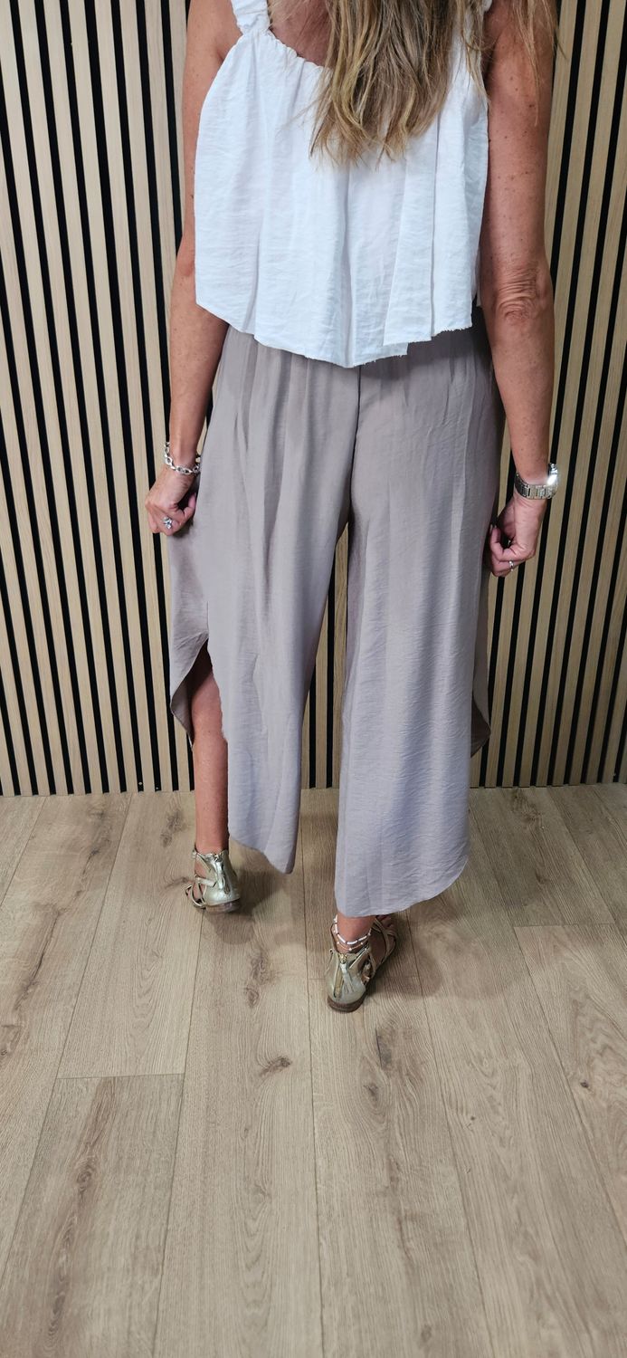 Wide Leg Pleated Trousers - Stone
