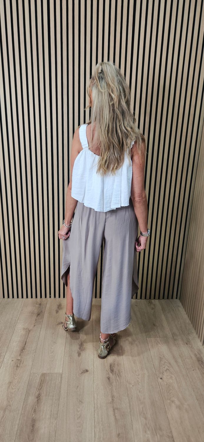 Wide Leg Pleated Trousers - Stone