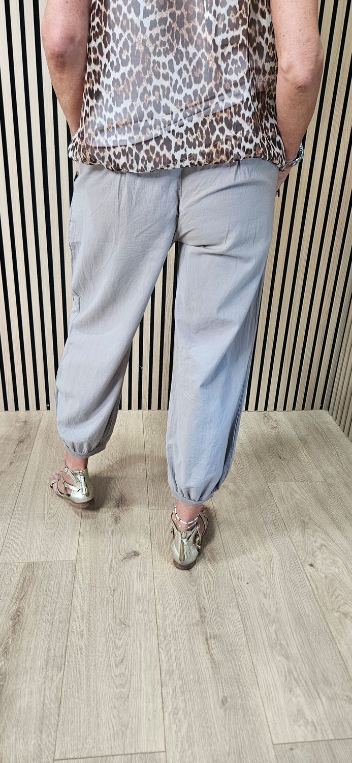 Button Detail Cotton Joggers – Taupe