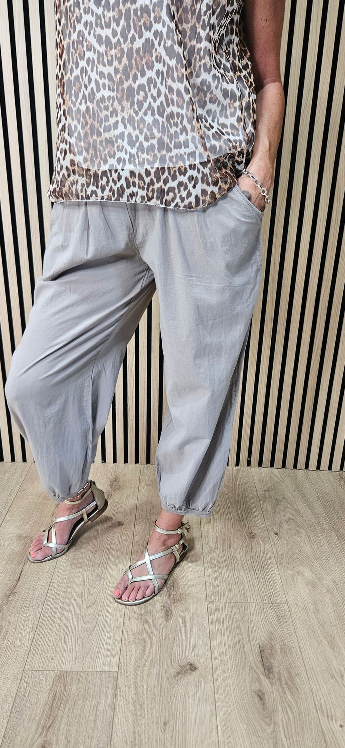 Button Detail Cotton Joggers – Taupe