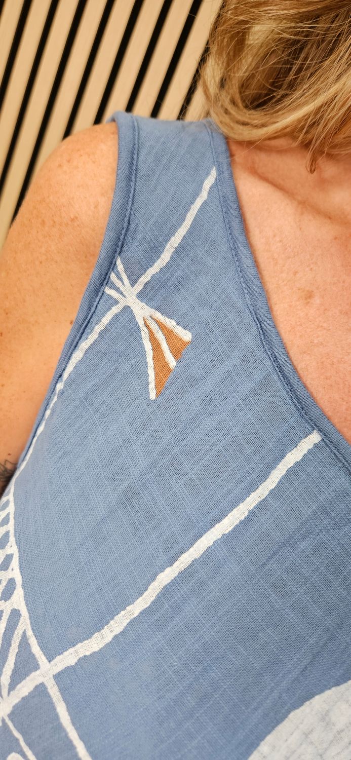 Coastal Fish Print Swing Dress – Light Blue