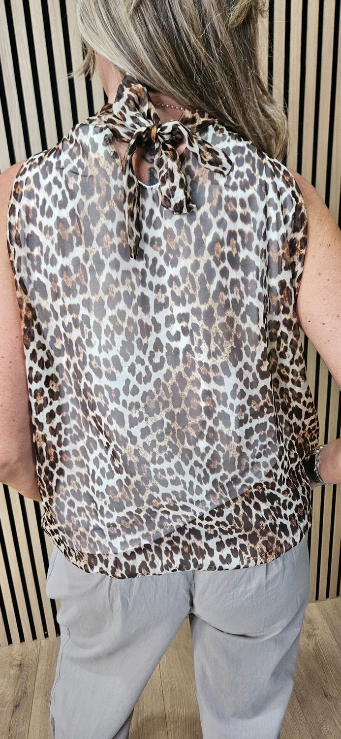Leopard Print High Neck Blouse