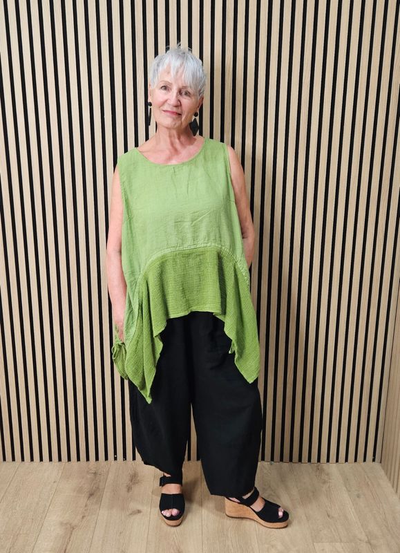 Linen Blend Mesh Detail Top – Lime