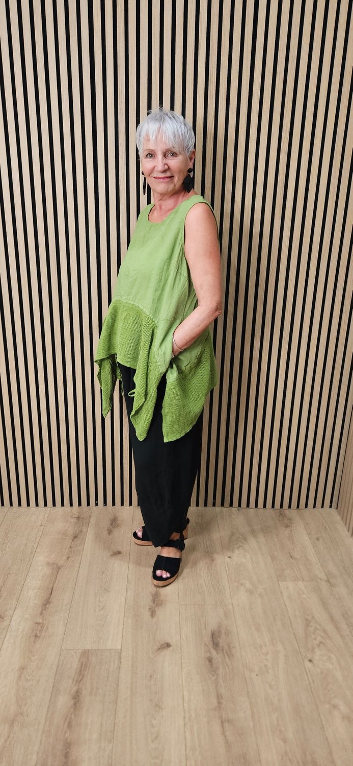 Linen Blend Mesh Detail Top – Lime