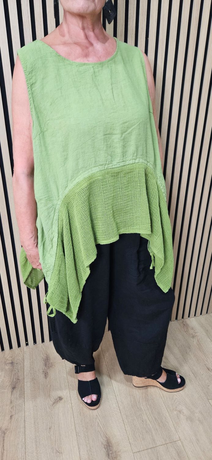 Linen Blend Mesh Detail Top – Lime