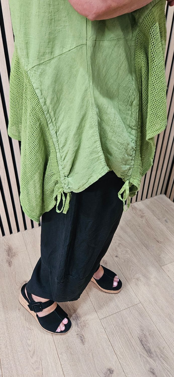 Linen Blend Mesh Detail Top – Lime