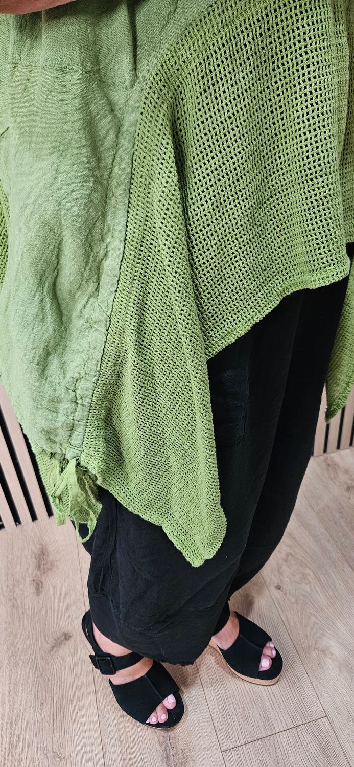 Linen Blend Mesh Detail Top – Lime