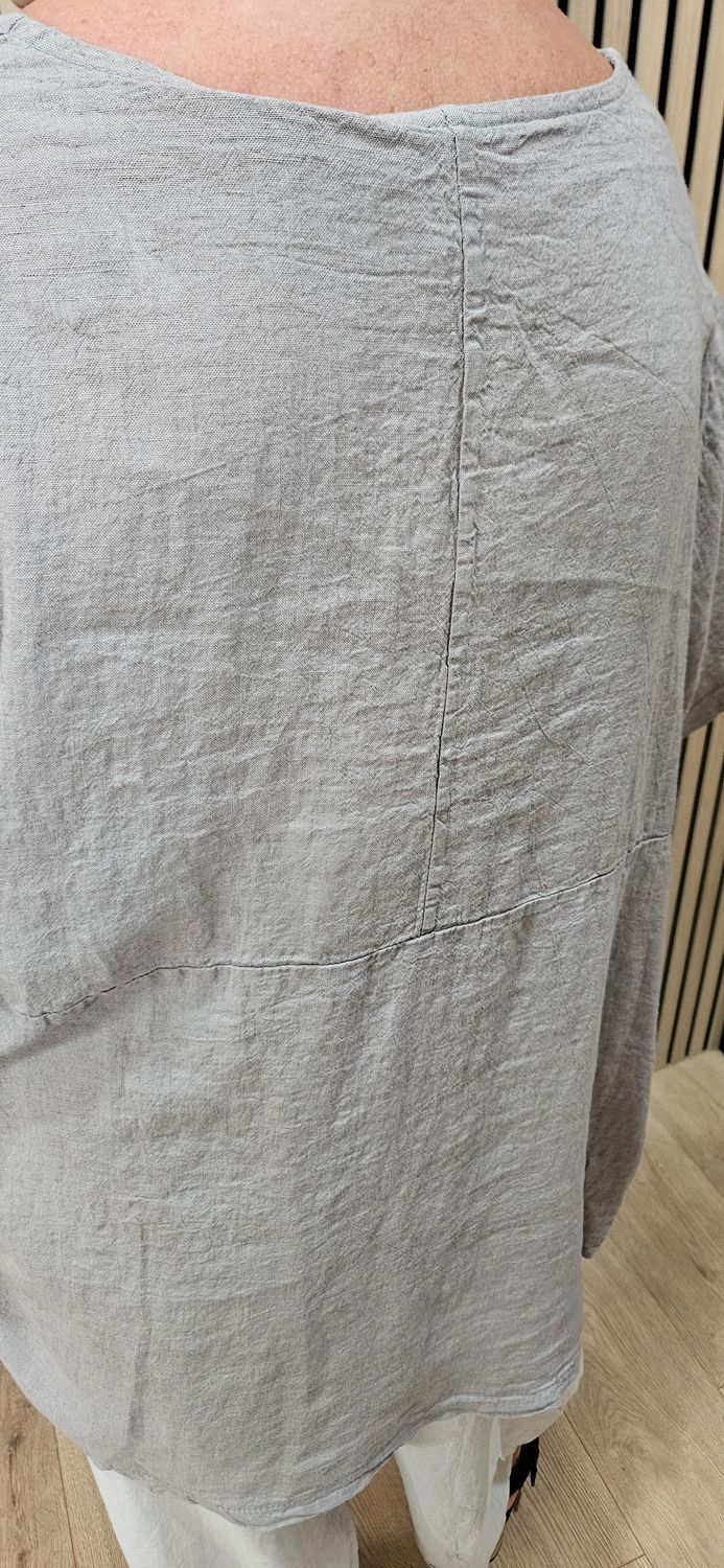 Relaxed Linen Blend Pocket Top – Taupe