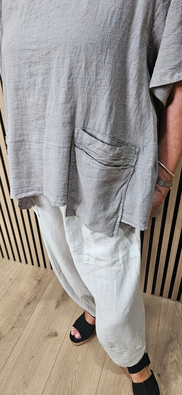 Relaxed Linen Blend Pocket Top – Taupe