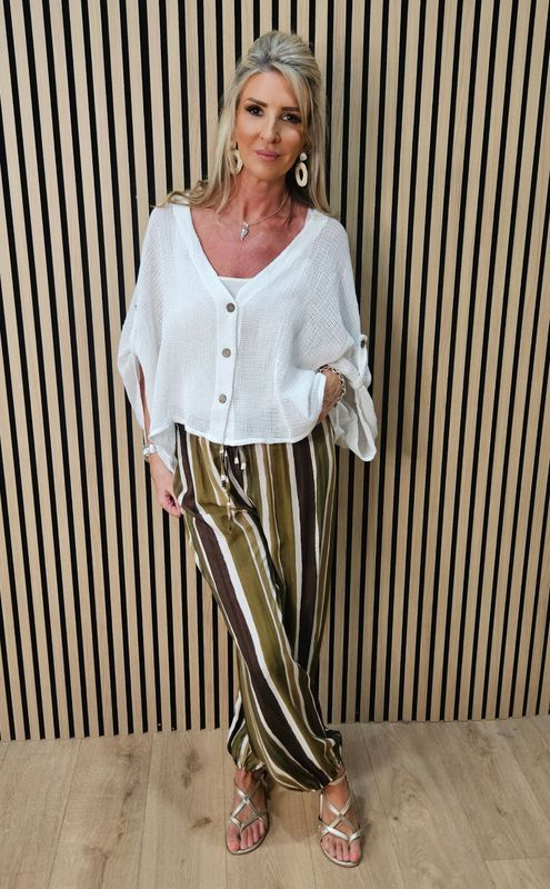 Stripe Harem Trousers – Khaki/ brown
