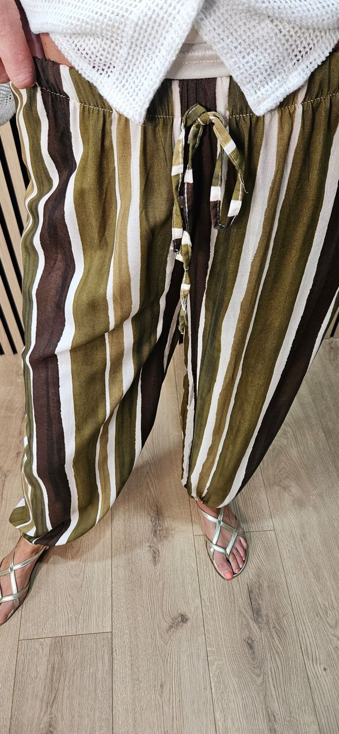 Stripe Harem Trousers – Khaki/ brown