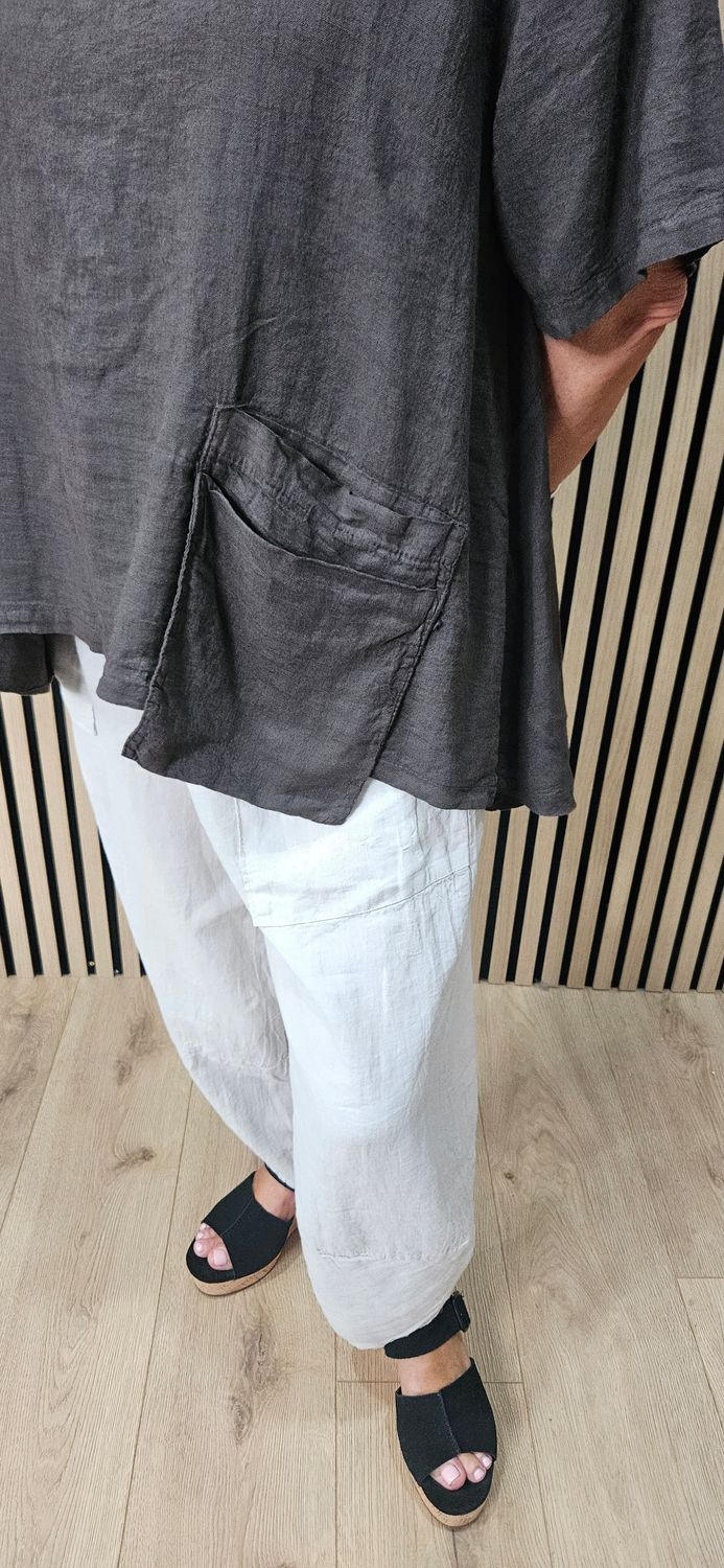Relaxed Linen Blend Pocket Top – Chocolate