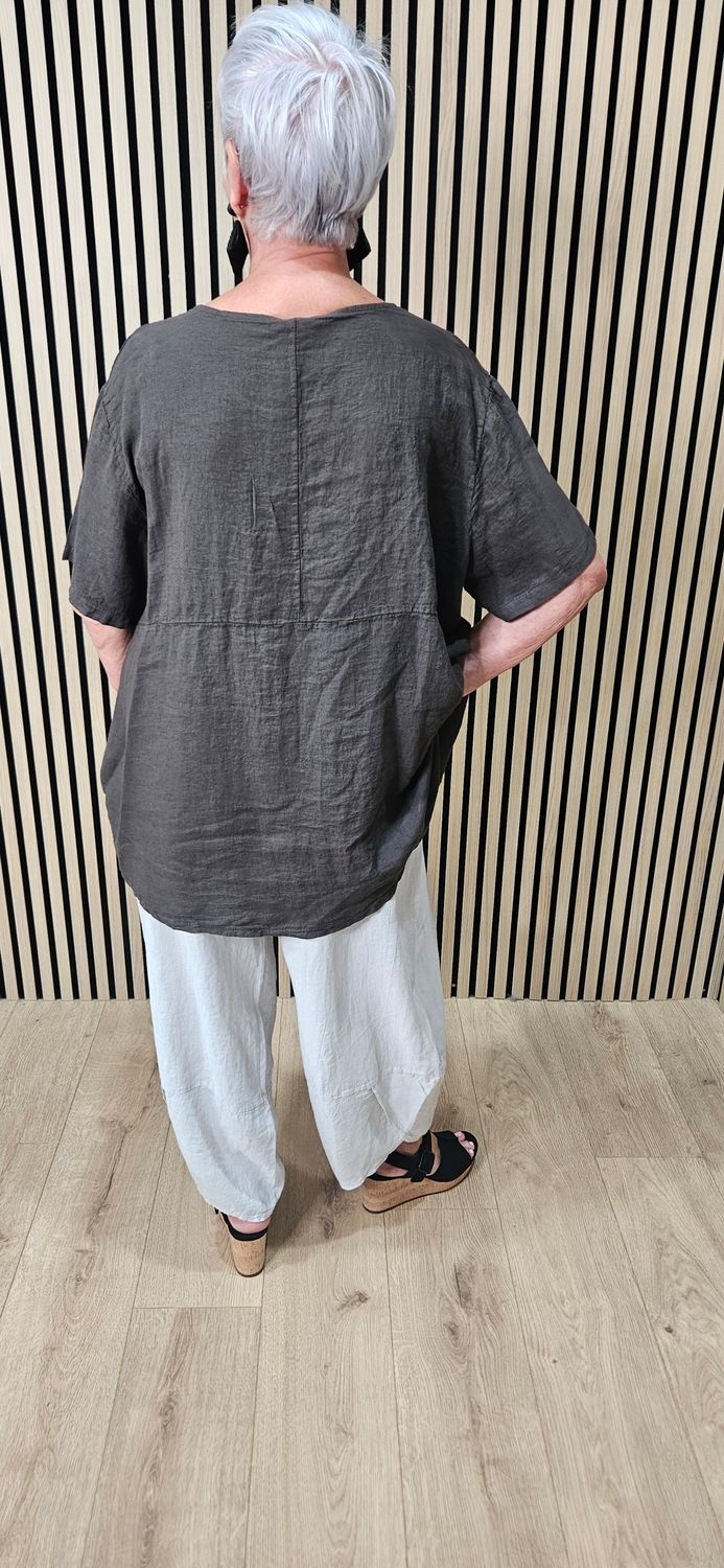 Linen Blend Tulip Hem Trousers – Stone