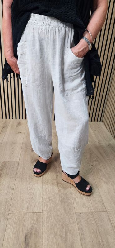 Linen Blend Tulip Hem Trousers – Stone