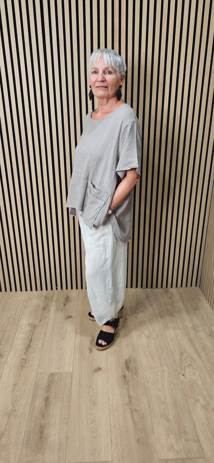 Linen Blend Tulip Hem Trousers – Stone