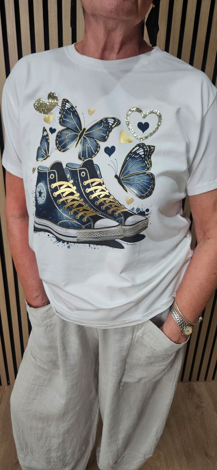 Butterfly &amp; Trainer Graphic Cotton T-Shirt