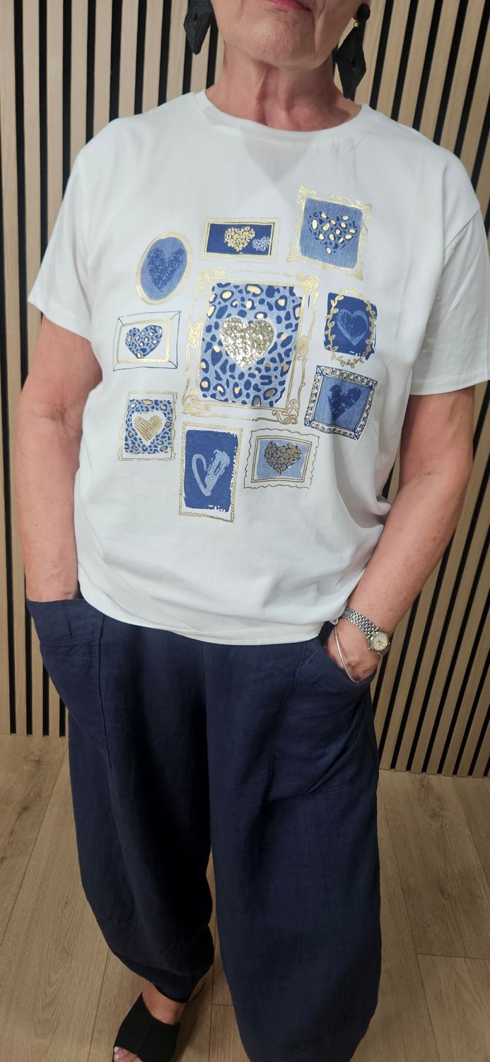 Heart Print Cotton T-Shirt