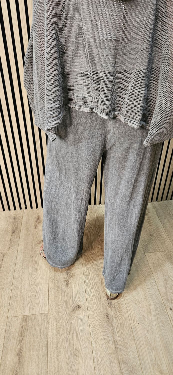 Linen Blend Wide Leg Trousers – Mocha
