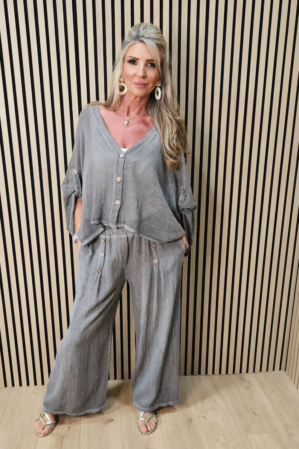 Linen Blend Wide Leg Trousers – Mocha