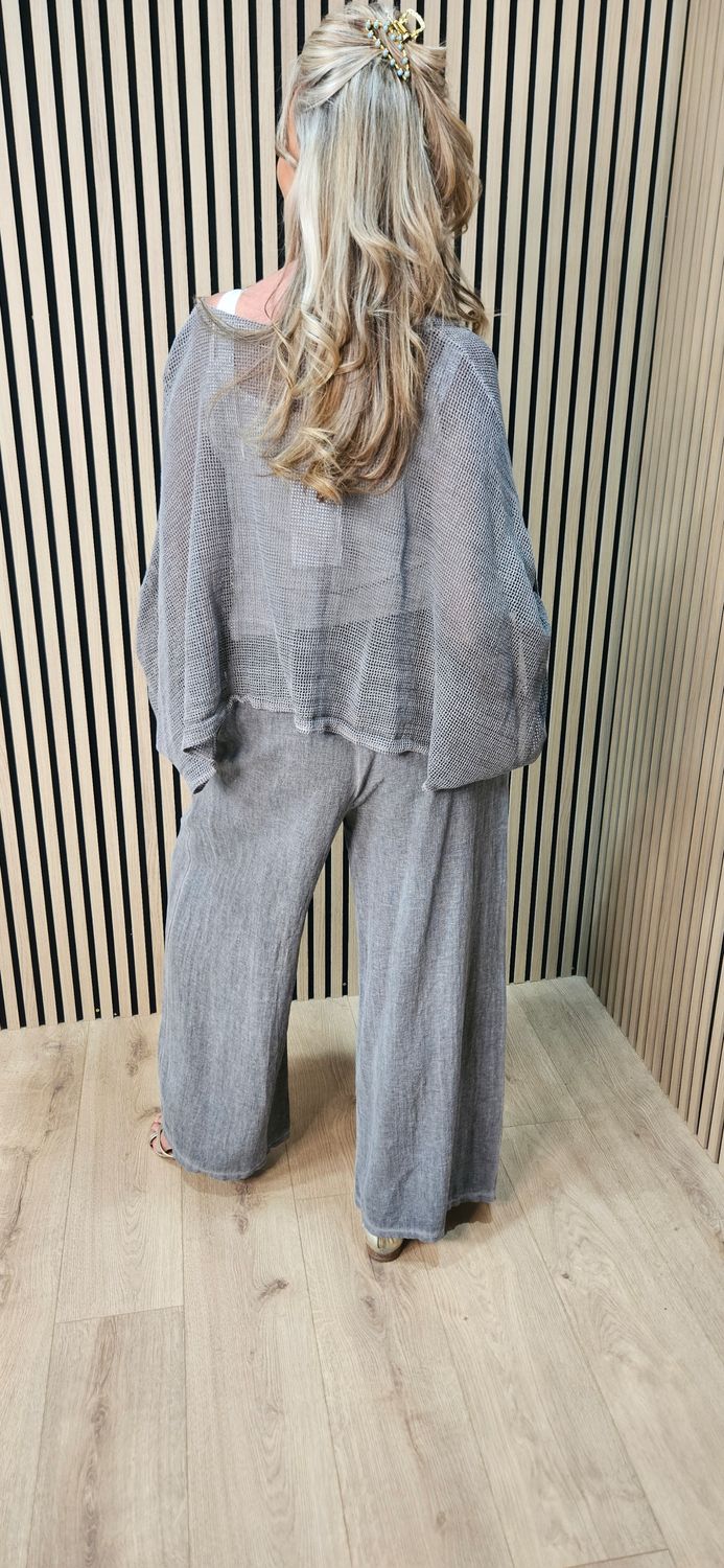 Linen Blend Wide Leg Trousers – Mocha