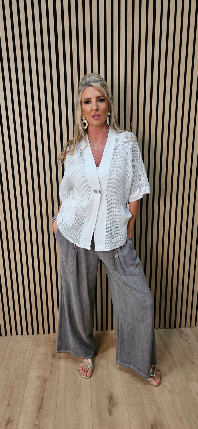 Linen Blend Wide Leg Trousers – Mocha