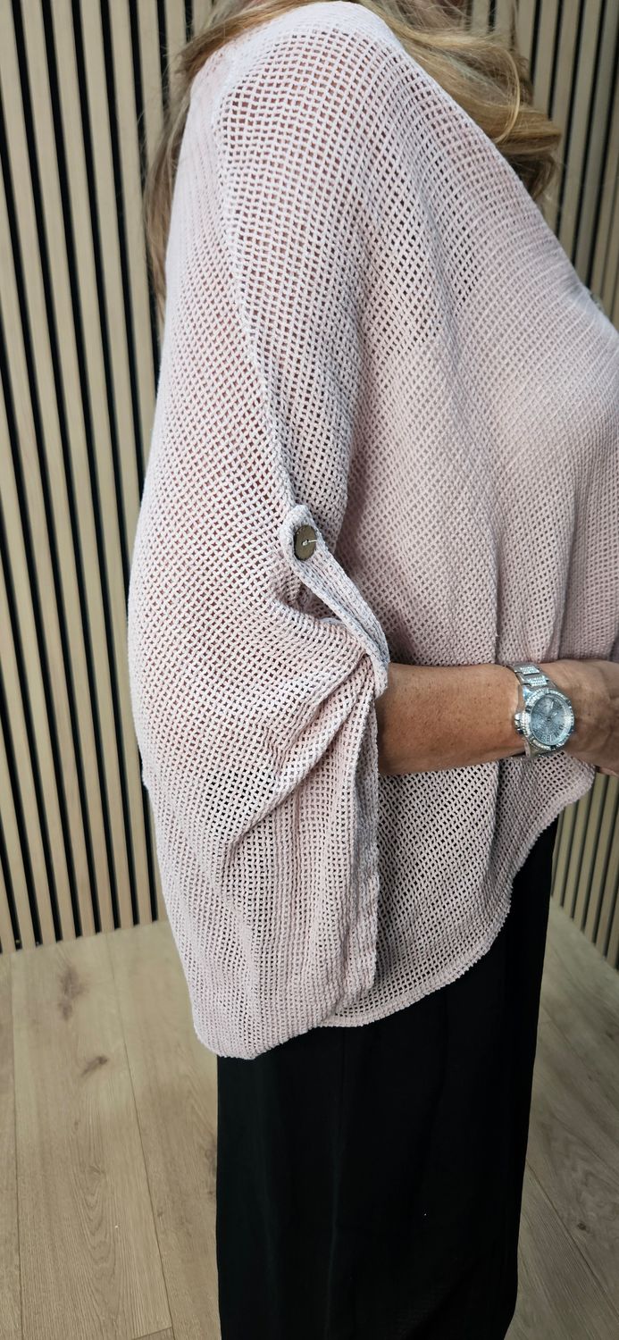 Linen Blend Button Detail Cardigan – Dusky Pink