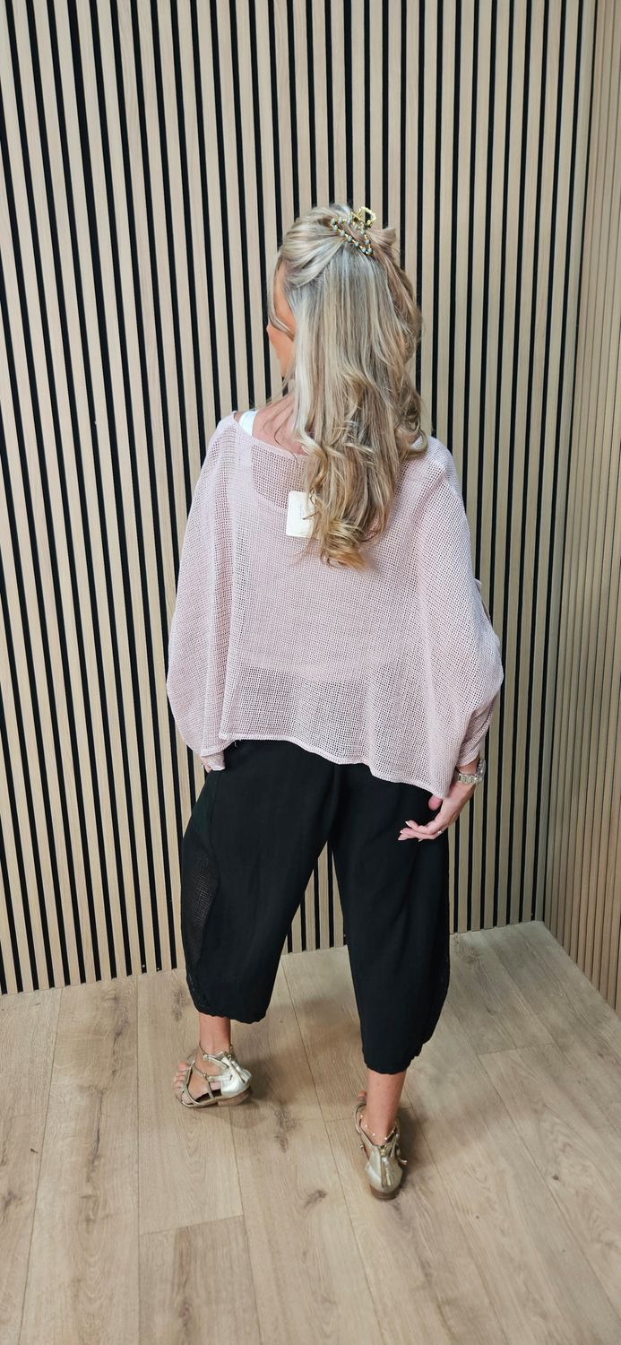 Linen Blend Button Detail Cardigan – Dusky Pink