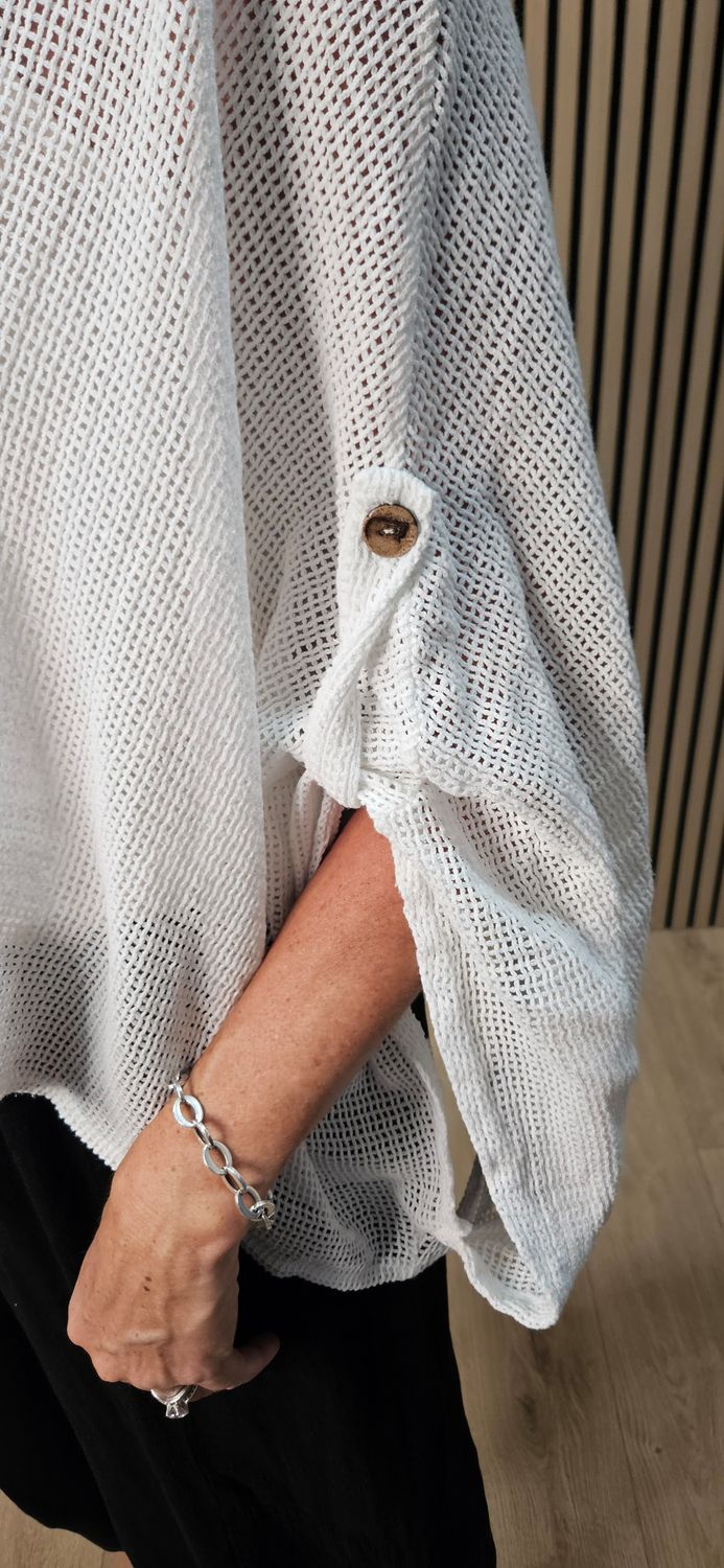 Linen Blend Button Detail Cardigan – White