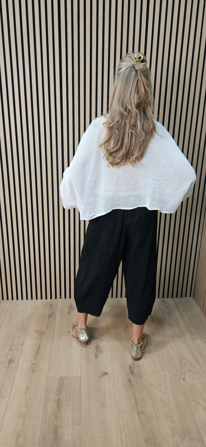 Linen Blend Button Detail Cardigan – White