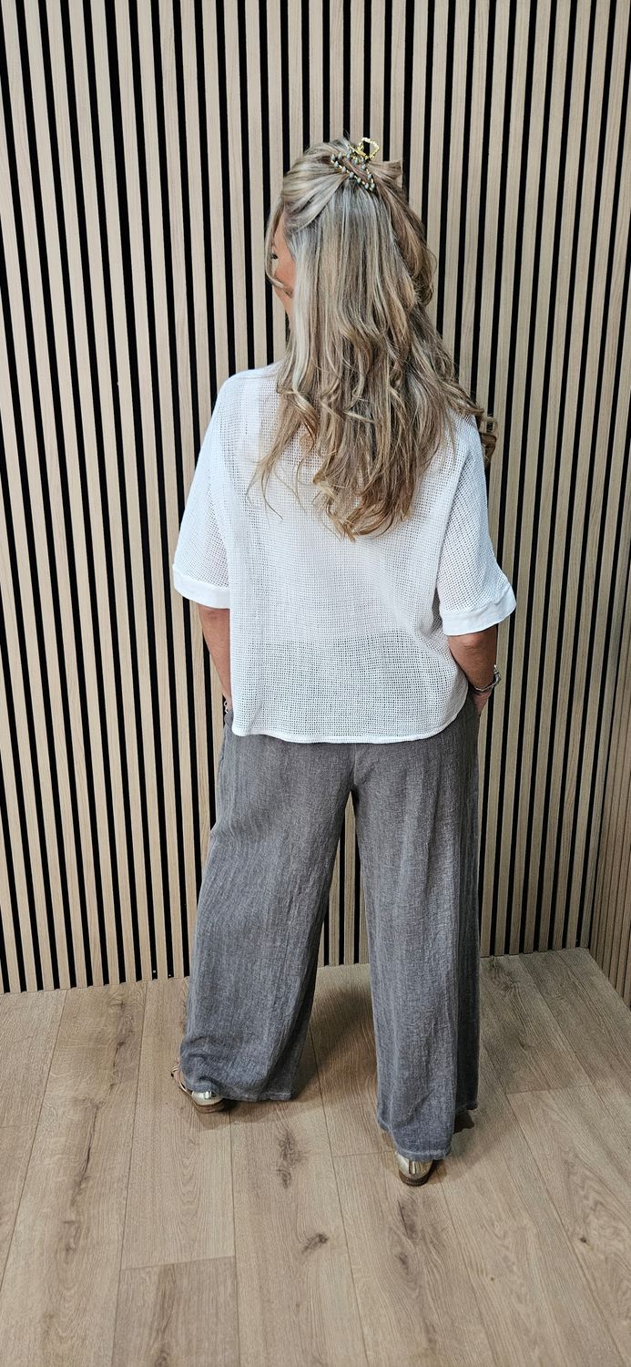 Linen Blend Button Cardigan – White