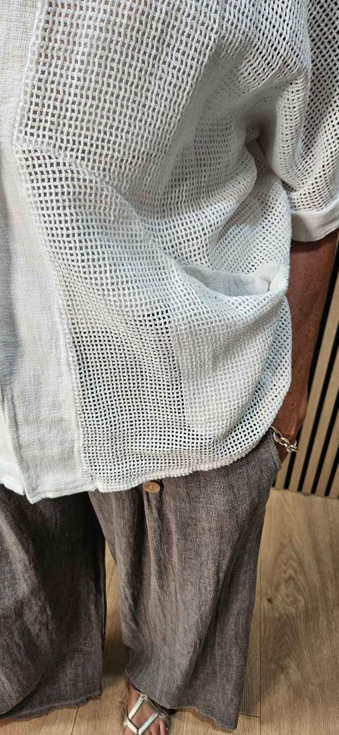 Linen Blend Button Cardigan – White