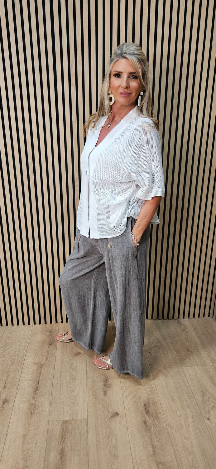 Linen Blend Button Cardigan – White