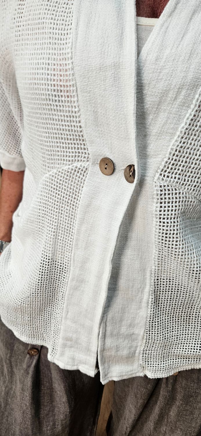 Linen Blend Button Cardigan – White