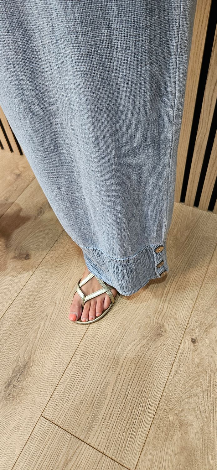 Linen Blend Wide Leg Trousers – Blue