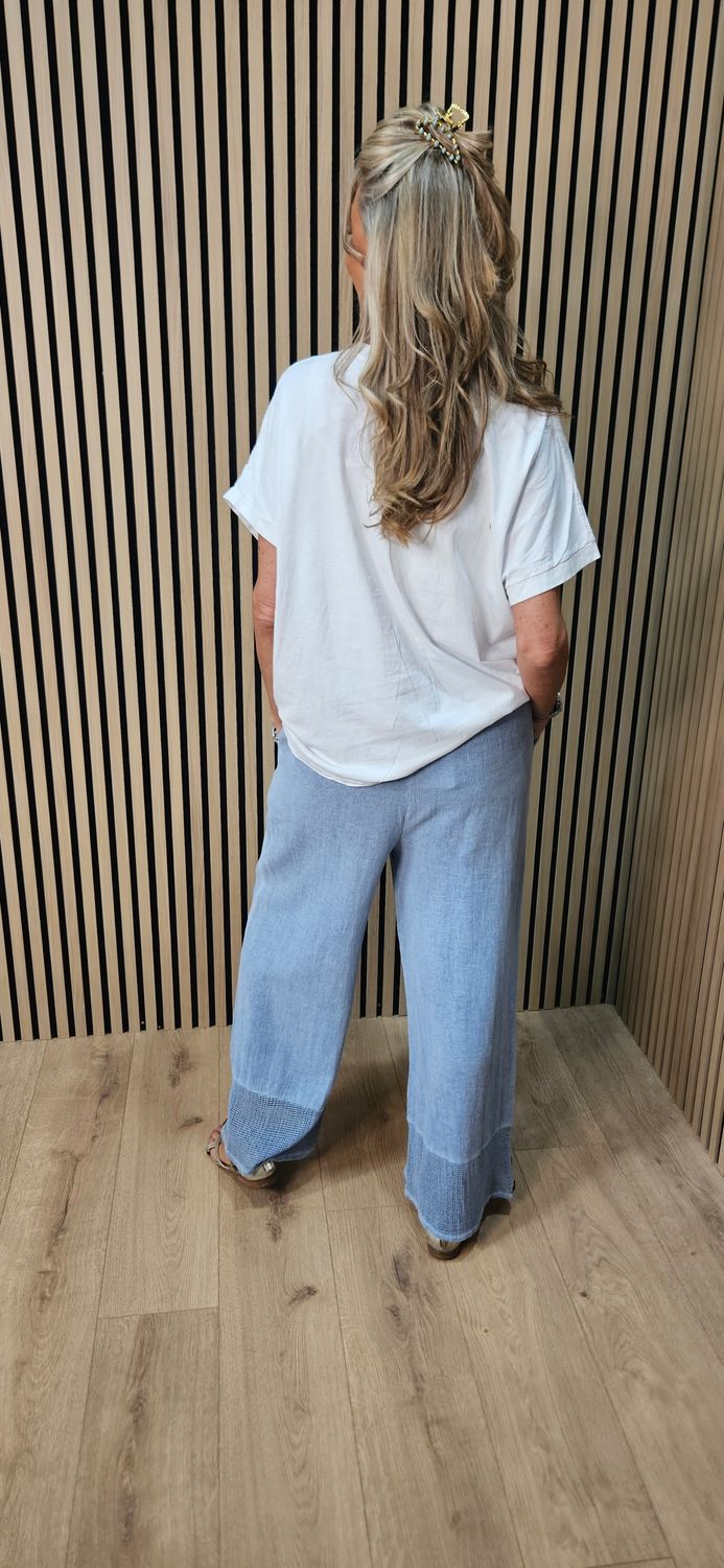 Linen Blend Wide Leg Trousers – Blue