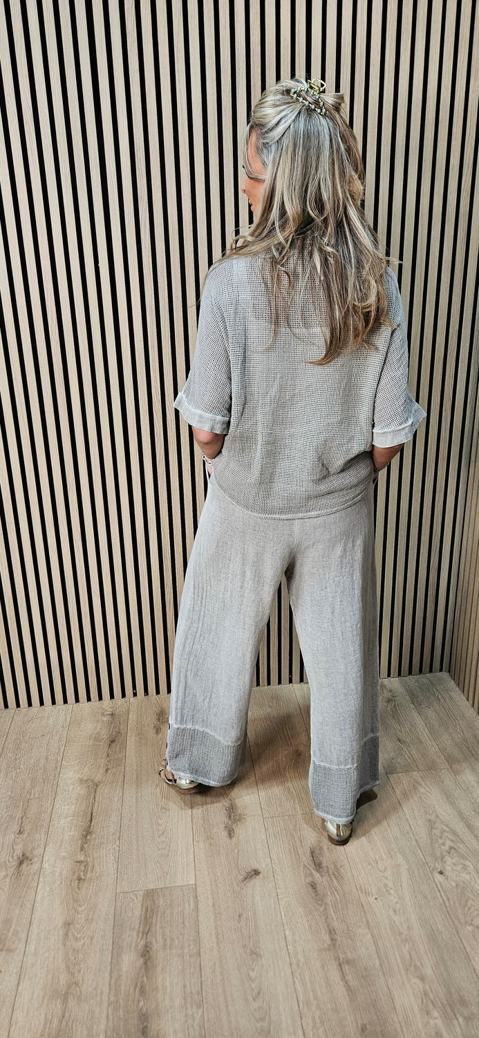 Linen Blend Wide Leg Trousers – Taupe
