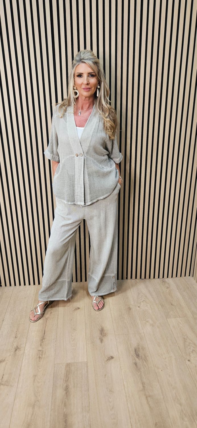 Linen Blend Wide Leg Trousers – Taupe