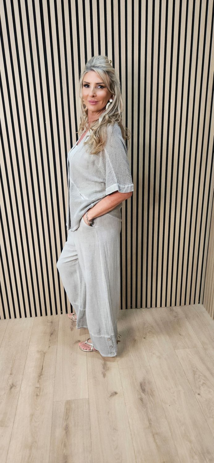 Linen Blend Wide Leg Trousers – Taupe