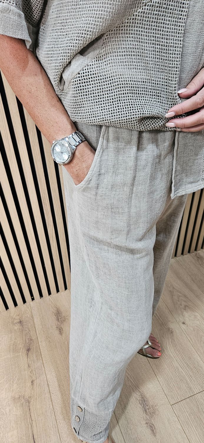 Linen Blend Wide Leg Trousers – Taupe