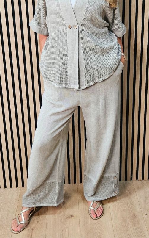 Linen Blend Wide Leg Trousers – Taupe