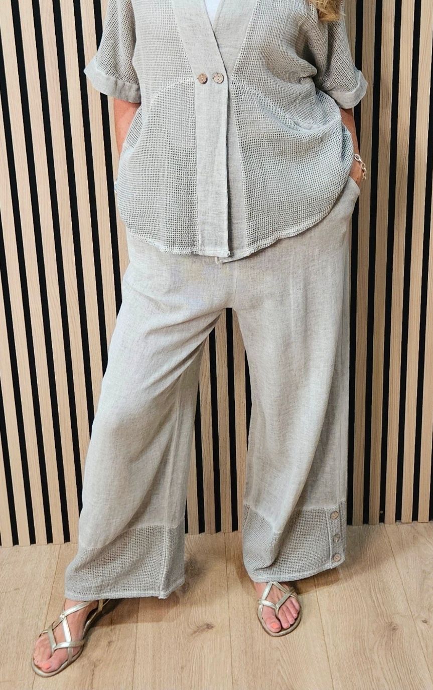 Linen Blend Wide Leg Trousers – Taupe