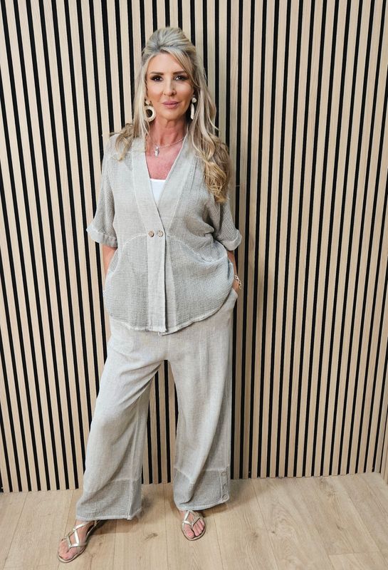 Linen Blend Button Cardigan – Taupe