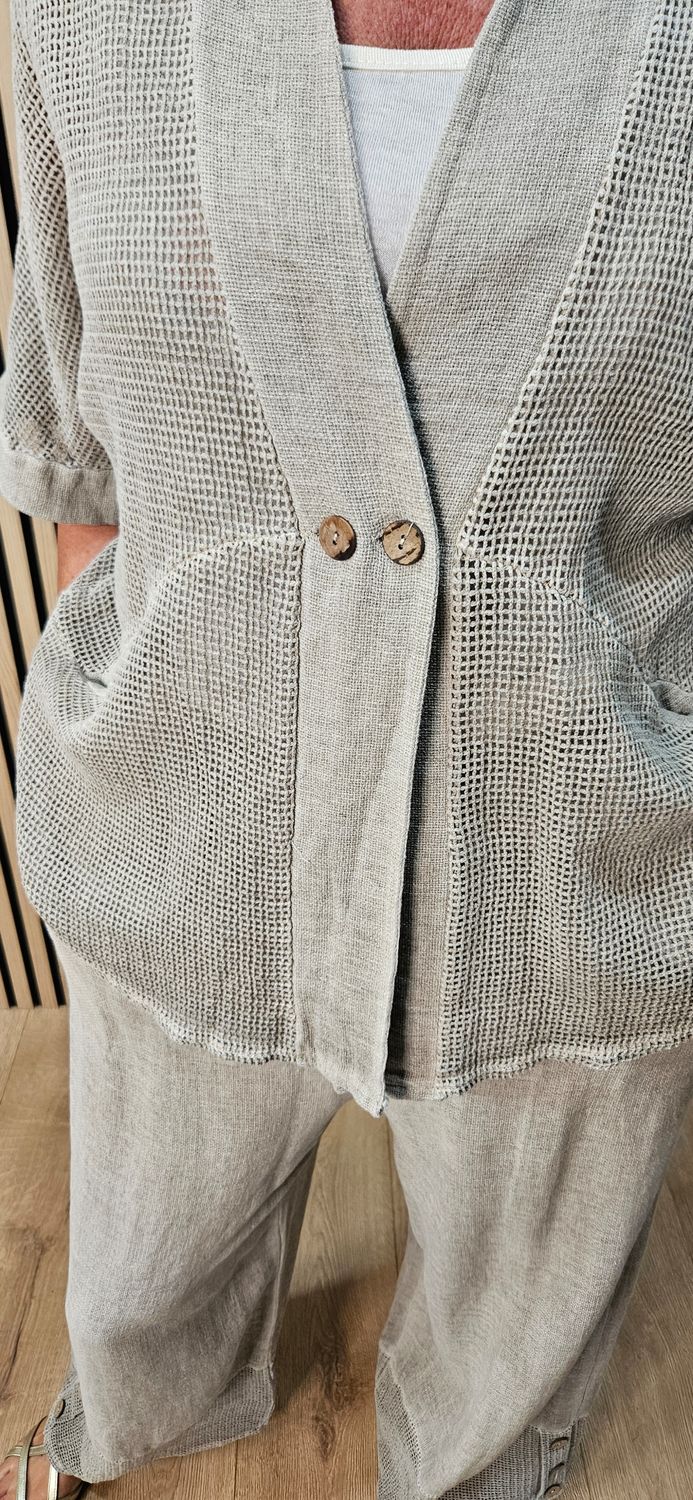 Linen Blend Button Cardigan – Taupe