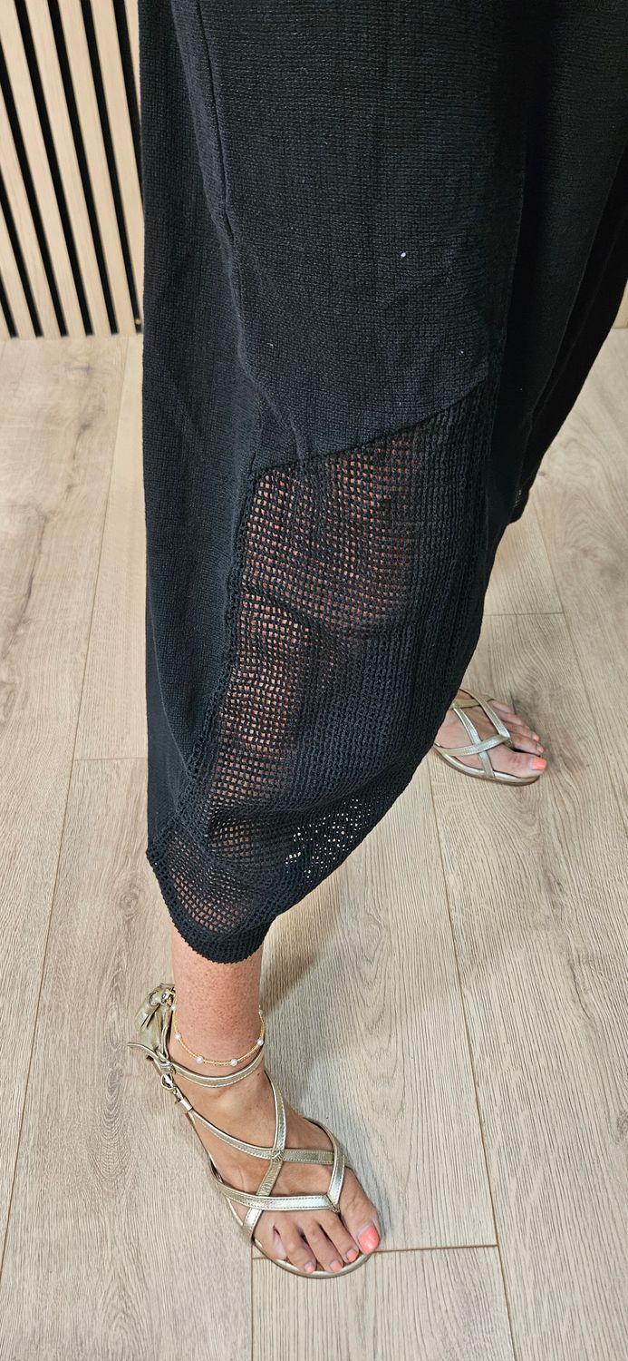 Linen Blend Wide Leg Trousers – Black
