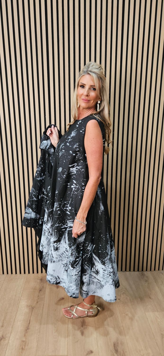 Abstract Print Cotton Dress &amp; Waterfall Waistcoat Set