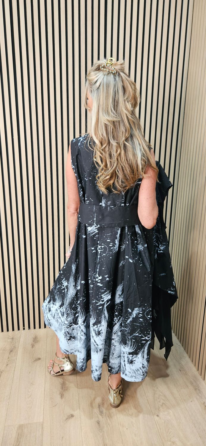 Abstract Print Cotton Dress &amp; Waterfall Waistcoat Set