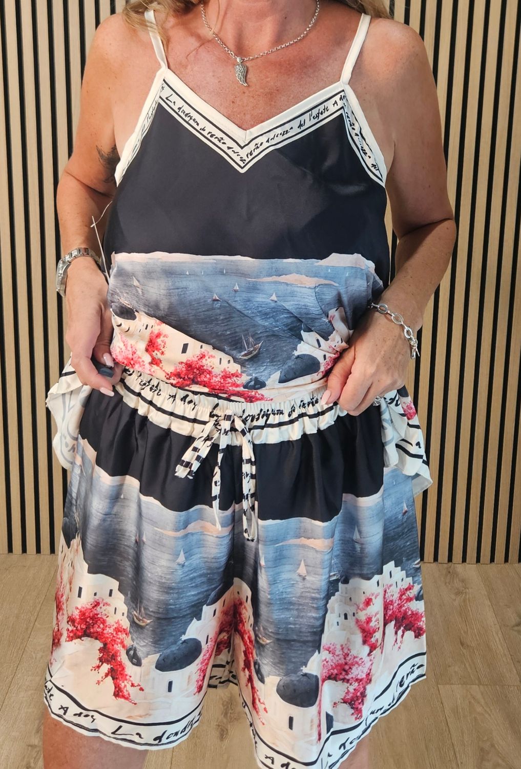 Côte d'Azur Print Camisole &amp; Shorts Co-Ord Set  - Black